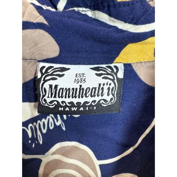 Manuhealii Hawaiian Floral Anthurium Print Navy Gold Pullover Polo Mens Size 3XL - Picture 5 of 6